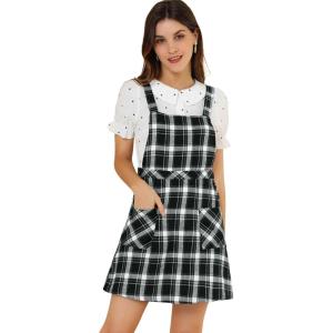 imageAllegra K Womens Christmas Plaid Tartan Skirt Button Decor ALine Pinafore Overall DressBlack