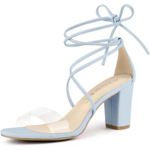 imageAllegra K Womens Clear Strap Block Heels Lace Up Heels SandalsBlue