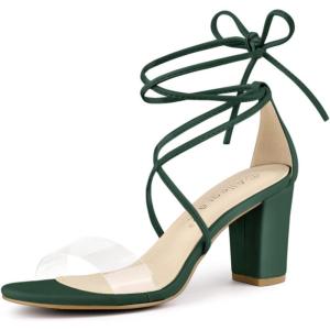 imageAllegra K Womens Clear Strap Block Heels Lace Up Heels SandalsDark Green