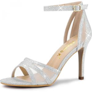 imageAllegra K Womens Glitter Ankle Strap Stiletto Heels SandalsSilver