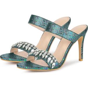 imageAllegra K Womens Glitter Rhinestone Stiletto Heels SandalsGreen