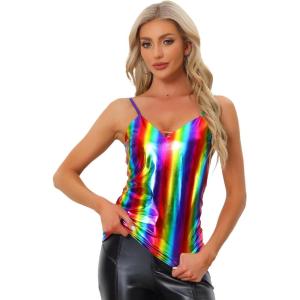 imageAllegra K Womens Metallic Shiny Halloween Party Tank Top Sleeveless Deep V Neck Camisole TopsMulticolor