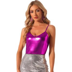 imageAllegra K Womens Metallic Shiny Halloween Party Tank Top Sleeveless Deep V Neck Camisole TopsRose Red