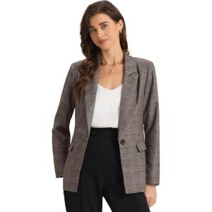imageAllegra K Womens Notched Lapel One Button Boyfriend Blazer Suit Houndstooth Work Office Blazers JacketBlack Brown