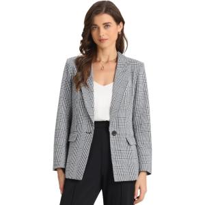 imageAllegra K Womens Notched Lapel One Button Boyfriend Blazer Suit Houndstooth Work Office Blazers JacketBlack White 2
