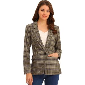 imageAllegra K Womens Notched Lapel One Button Boyfriend Blazer Suit Houndstooth Work Office Blazers JacketBlue Brown