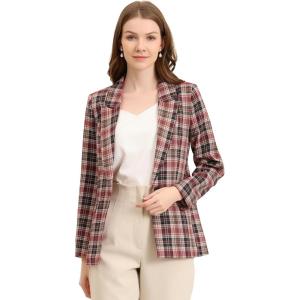 imageAllegra K Womens Notched Lapel One Button Boyfriend Blazer Suit Houndstooth Work Office Blazers JacketBrown Red