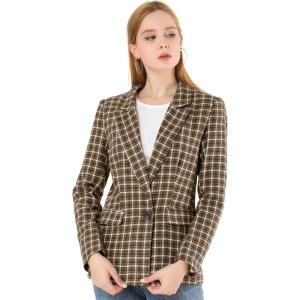 imageAllegra K Womens Notched Lapel One Button Boyfriend Blazer Suit Houndstooth Work Office Blazers JacketCoffee