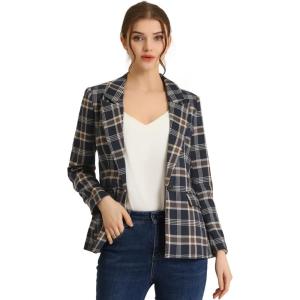 imageAllegra K Womens Notched Lapel One Button Boyfriend Blazer Suit Houndstooth Work Office Blazers JacketDark Blue