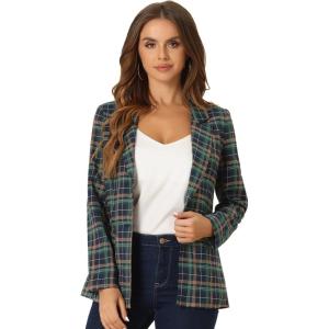 imageAllegra K Womens Notched Lapel One Button Boyfriend Blazer Suit Houndstooth Work Office Blazers JacketGreen Blue