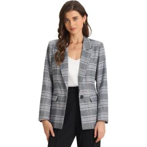 imageAllegra K Womens Notched Lapel One Button Boyfriend Blazer Suit Houndstooth Work Office Blazers JacketGrey