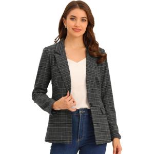 imageAllegra K Womens Notched Lapel One Button Boyfriend Blazer Suit Houndstooth Work Office Blazers JacketGrey Black