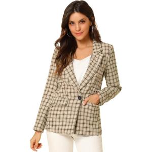 imageAllegra K Womens Notched Lapel One Button Boyfriend Blazer Suit Houndstooth Work Office Blazers JacketKhaki
