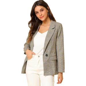 imageAllegra K Womens Notched Lapel One Button Boyfriend Blazer Suit Houndstooth Work Office Blazers JacketLight Coffee