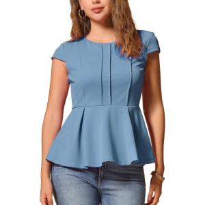 imageAllegra K Womens Peplum Top Cap Sleeve Round Neck 2025 Summer Work Blouse Tops for Business CasualBluegray