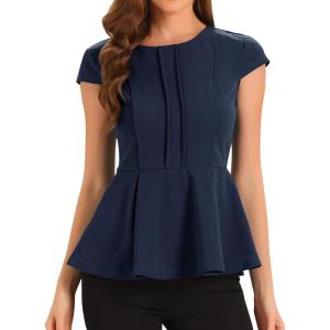 imageAllegra K Womens Peplum Top Cap Sleeve Round Neck 2025 Summer Work Blouse Tops for Business CasualDark Blue