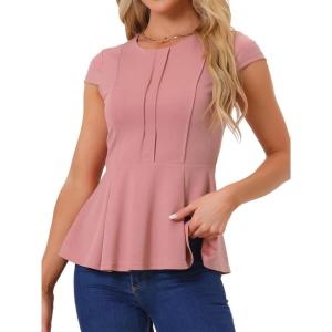 imageAllegra K Womens Peplum Top Cap Sleeve Round Neck 2025 Summer Work Blouse Tops for Business CasualDusty Pink