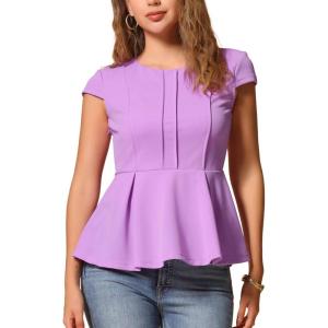 imageAllegra K Womens Peplum Top Cap Sleeve Round Neck 2025 Summer Work Blouse Tops for Business CasualLight Purple