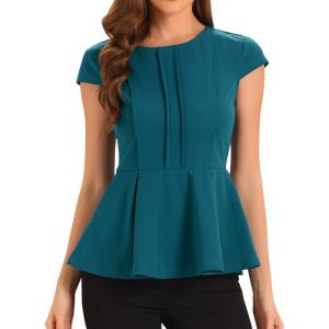imageAllegra K Womens Peplum Top Cap Sleeve Round Neck 2025 Summer Work Blouse Tops for Business CasualPeacock Blue