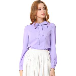 imageAllegra K Womens Peter Pan Collar Blouse Bow Tie Neck Vintage Casual Office Button Up ShirtLight Purple