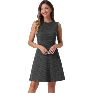 imageAllegra K Womens Plaid Dress Sleeveless A Line Vintage Houndstooth Work DressesBlack Grey