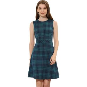 imageAllegra K Womens Plaid Dress Sleeveless A Line Vintage Houndstooth Work DressesBlue