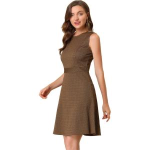 imageAllegra K Womens Plaid Dress Sleeveless A Line Vintage Houndstooth Work DressesBrown
