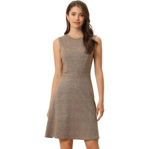 imageAllegra K Womens Plaid Dress Sleeveless A Line Vintage Houndstooth Work DressesBrown Apricot