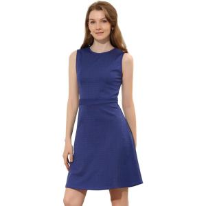 imageAllegra K Womens Plaid Dress Sleeveless A Line Vintage Houndstooth Work DressesDark Blue