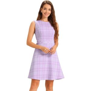imageAllegra K Womens Plaid Dress Sleeveless A Line Vintage Houndstooth Work DressesLight Purple