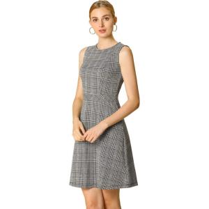 imageAllegra K Womens Plaid Dress Sleeveless A Line Vintage Houndstooth Work DressesWhite Black