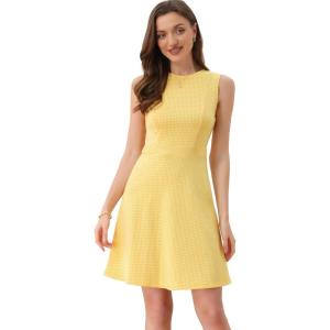 imageAllegra K Womens Plaid Dress Sleeveless A Line Vintage Houndstooth Work DressesYellow