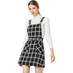 imageAllegra K Womens Plaid Overall Dress Vintage Checkered Suspender Skirt Short Pinafore DressBlackwhite