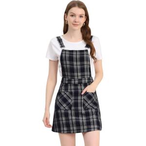 imageAllegra K Womens Plaid Overall Dress Vintage Checkered Suspender Skirt Short Pinafore DressBlueapricot