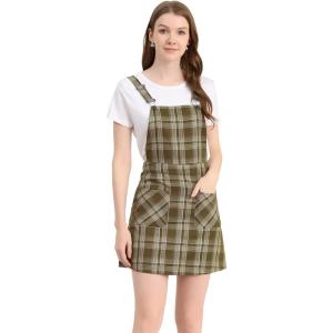 imageAllegra K Womens Plaid Overall Dress Vintage Checkered Suspender Skirt Short Pinafore DressBrownapricot