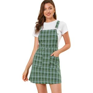 imageAllegra K Womens Plaid Overall Dress Vintage Checkered Suspender Skirt Short Pinafore DressGreenblue B