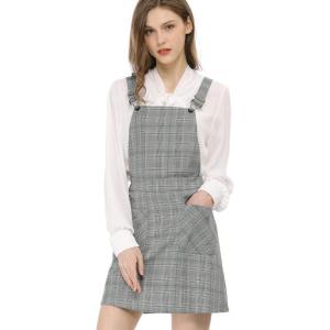 imageAllegra K Womens Plaid Overall Dress Vintage Checkered Suspender Skirt Short Pinafore DressGreengrey
