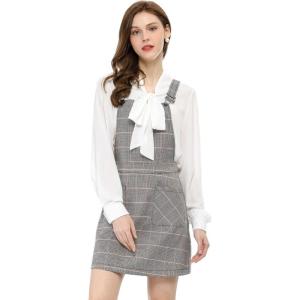 imageAllegra K Womens Plaid Overall Dress Vintage Checkered Suspender Skirt Short Pinafore DressPinkgrey