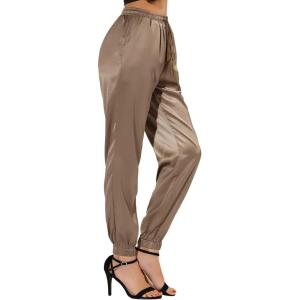 imageAllegra K Womens Satin Pants Drawstring Elastic Waist Straight Leg Ankle Length Dressy Joggers with PocketTan