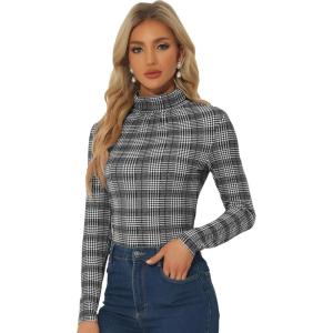 imageAllegra K Womens Striped Top Long Sleeve Casual Slim Turtleneck Fall Christmas Party Shirt 2025Blacks