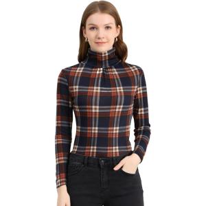 imageAllegra K Womens Striped Top Long Sleeve Casual Slim Turtleneck Fall Christmas Party Shirt 2025Blue Orange