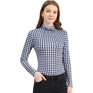 imageAllegra K Womens Striped Top Long Sleeve Casual Slim Turtleneck Fall Christmas Party Shirt 2025Blue White