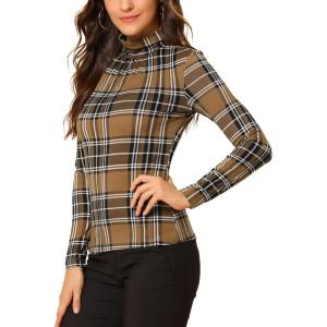 imageAllegra K Womens Striped Top Long Sleeve Casual Slim Turtleneck Fall Christmas Party Shirt 2025Brown