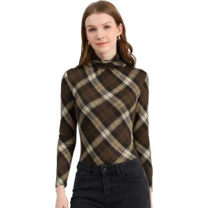 imageAllegra K Womens Striped Top Long Sleeve Casual Slim Turtleneck Fall Christmas Party Shirt 2025Brown a