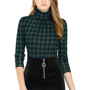 imageAllegra K Womens Striped Top Long Sleeve Casual Slim Turtleneck Fall Christmas Party Shirt 2025Green