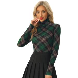 imageAllegra K Womens Striped Top Long Sleeve Casual Slim Turtleneck Fall Christmas Party Shirt 2025Green Brown