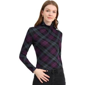 imageAllegra K Womens Striped Top Long Sleeve Casual Slim Turtleneck Fall Christmas Party Shirt 2025Purple
