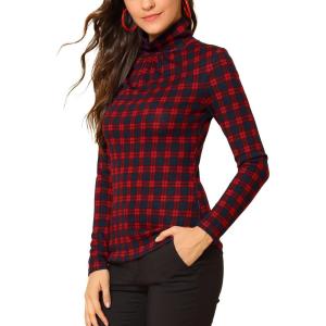 imageAllegra K Womens Striped Top Long Sleeve Casual Slim Turtleneck Fall Christmas Party Shirt 2025Red