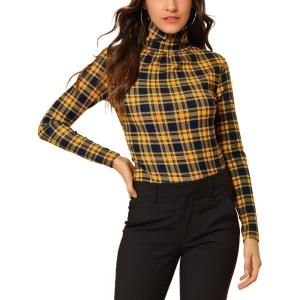 imageAllegra K Womens Striped Top Long Sleeve Casual Slim Turtleneck Fall Christmas Party Shirt 2025Yellow