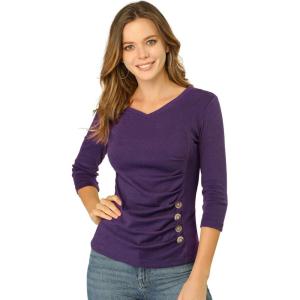 imageAllegra K Womens V Neck Blouse 34 Sleeves Solid Knitted Buttons Decor Ruched TopPurple